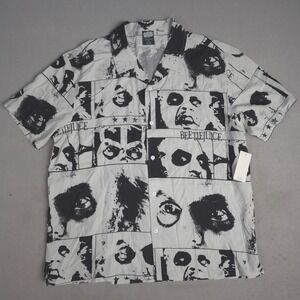 New Beetlejuice All Over Graphic Button Up Shirt Men's XL Collage Short Sleeve